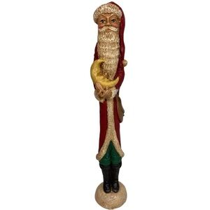 Rare Vtg Jim Shore 1991 Tall Pencil Santa Figure Holding Moon 10" Signed 2527